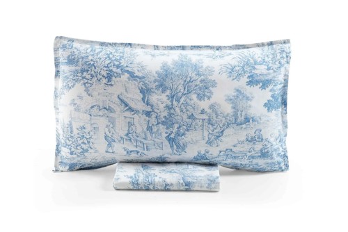 BIANCOPERLA - COMPLETO LENZUOLA MATRIMONIALE IN PERCALLE DI PURO COTONE - JOUY VAR. BLU