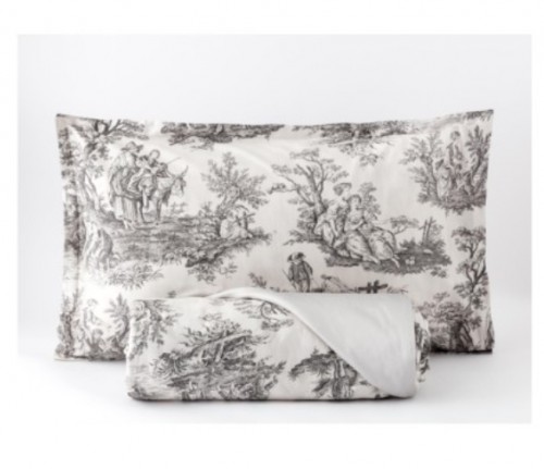 BIANCO PERLA COMPLETO LENZUOLA MATRIMONIALE IN PERCALLE DI PURO COTONE - TOILE DE JOUY